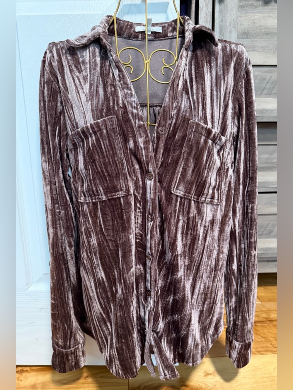 NWOT Mauve Velvet Button-Up Shirt